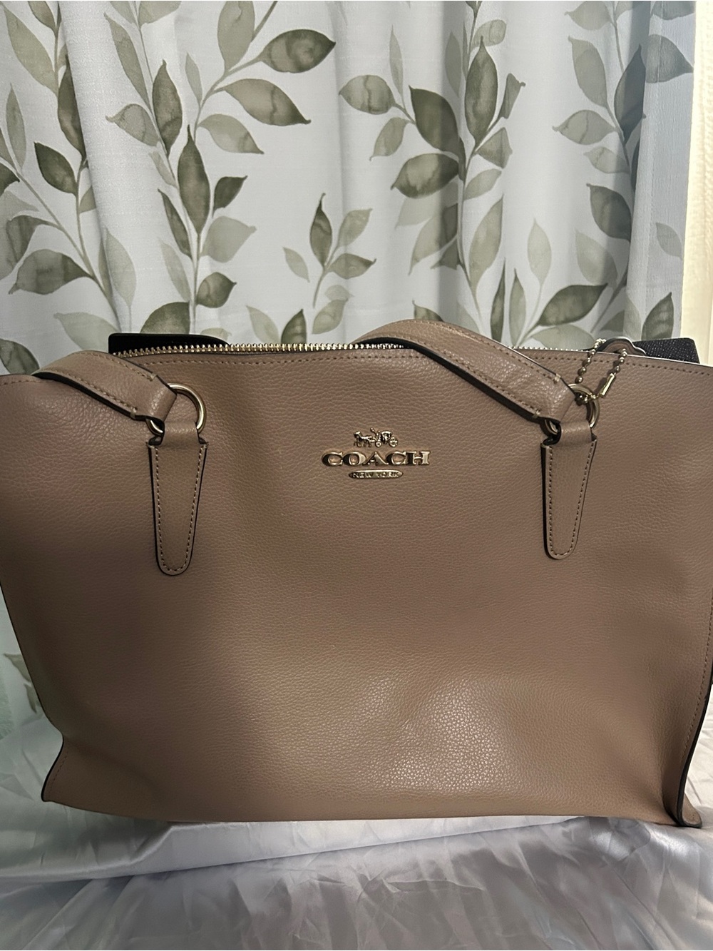 Coach Pebble Leather Tote in Taupe with Gold Hardware